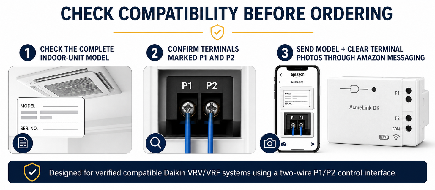 AcmeLink DK Daikin P1 P2 compatibility confirmation before purchase