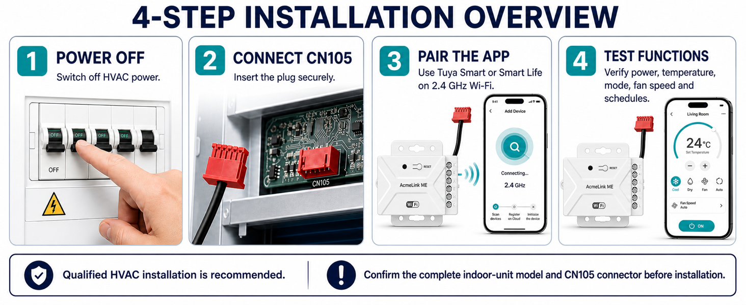 AcmeLink ME CN105 installation and app pairing process