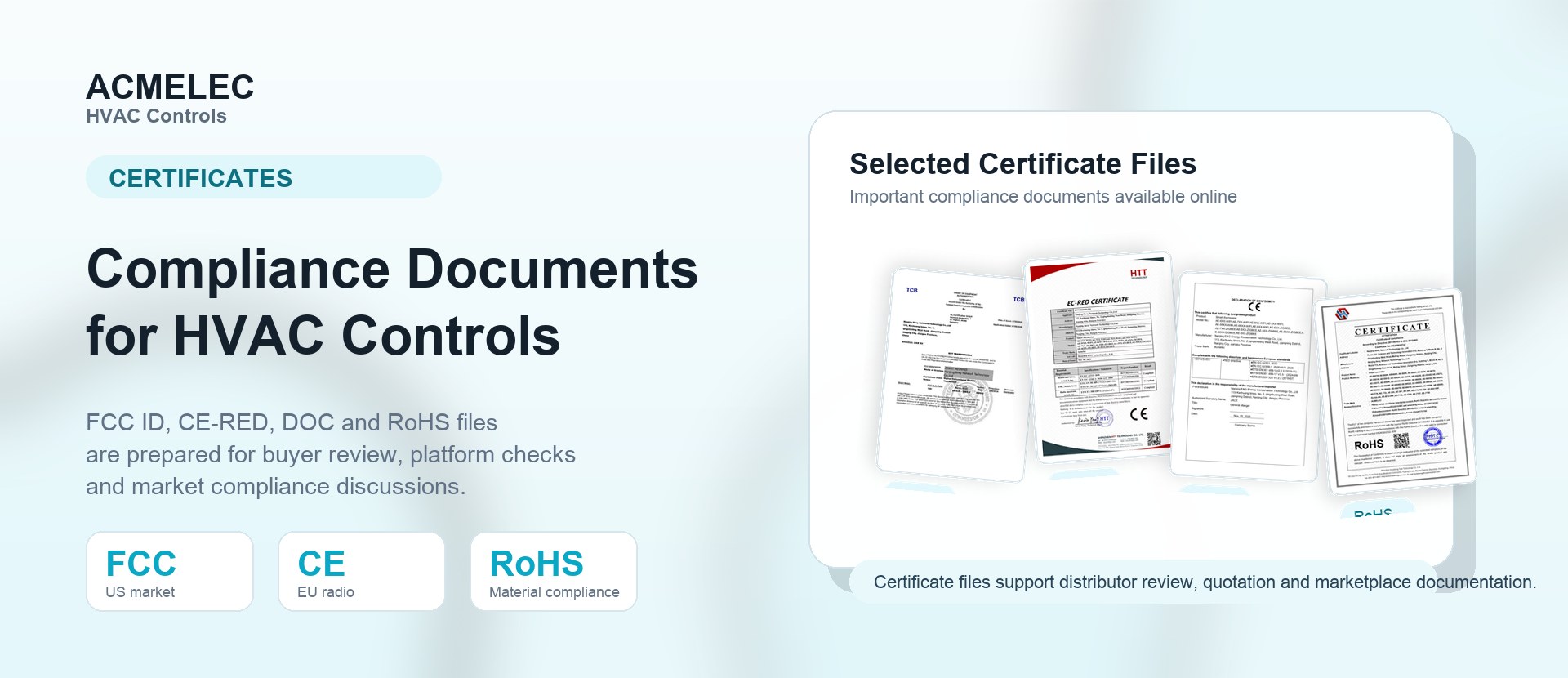 ACMELEC smart thermostat certificates compliance patents and software copyright documents