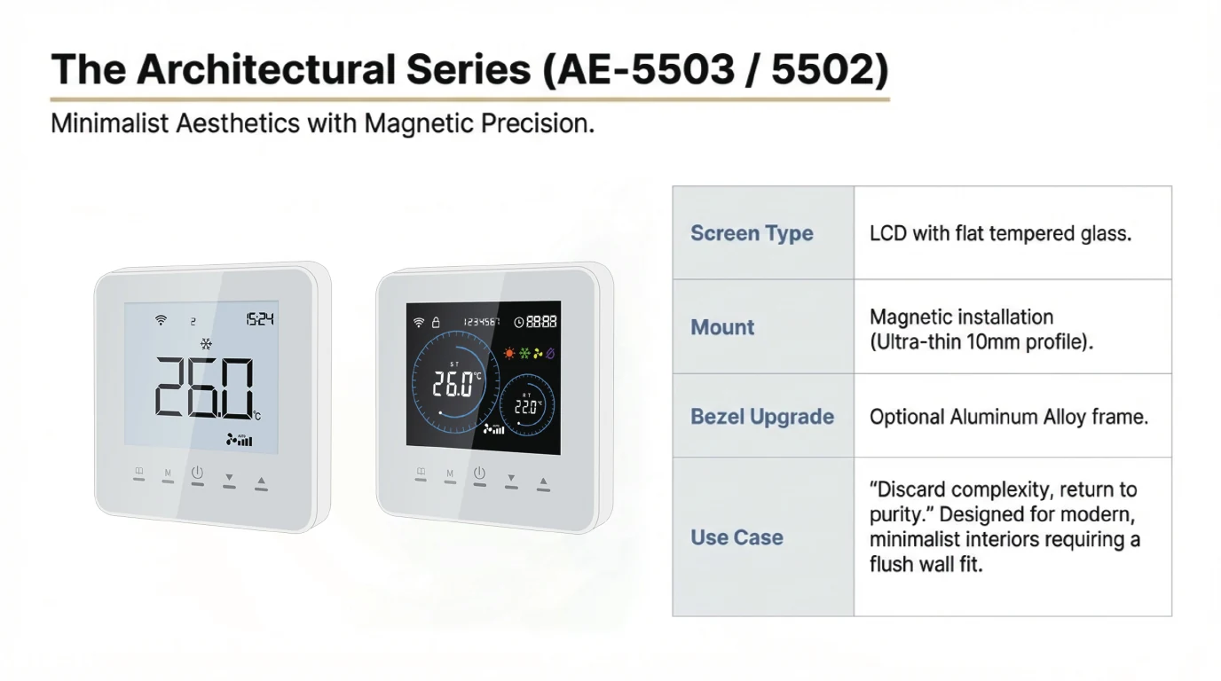 S20 architectural AE-5503 and AE-5502 thermostat series