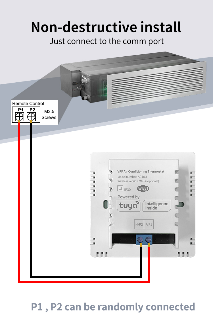 Daikin AE-5503 VRF thermostat P1 P2 non-polarized wiring diagram